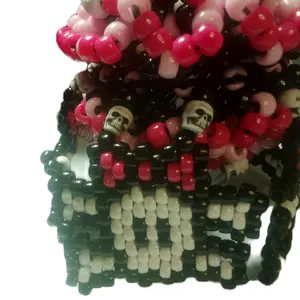 Rotator Kandi Cuff- 5 Beaded Skulls Rotate a in Colorful Beads and Skull Designs