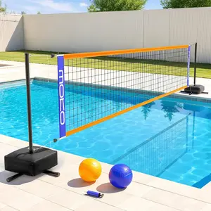 MoKo Pool Volleyball Net, Swimming Pool Volleyballs Set with Adjustable Length 15-25FT, Water Volleyball Stand with Two 25L Dual Water Bags, Pool Games for Adults and Family Members