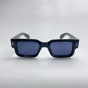 Chunky Rectangular Sunglasses for Men & Women, Retro Cyber Blue Lens Shades for Streetwear & Festival Fashion