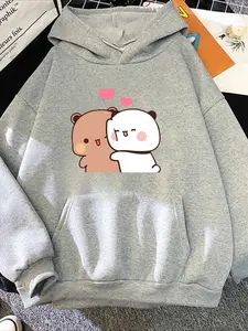 Cartoon Panda Bubu and Dudu Women Plus Size Graphic Print Hoodie Cute Animal Sweatshirt Kawaii Harajuku Round Neck Harajuku Unisex Printed Clothes Tops