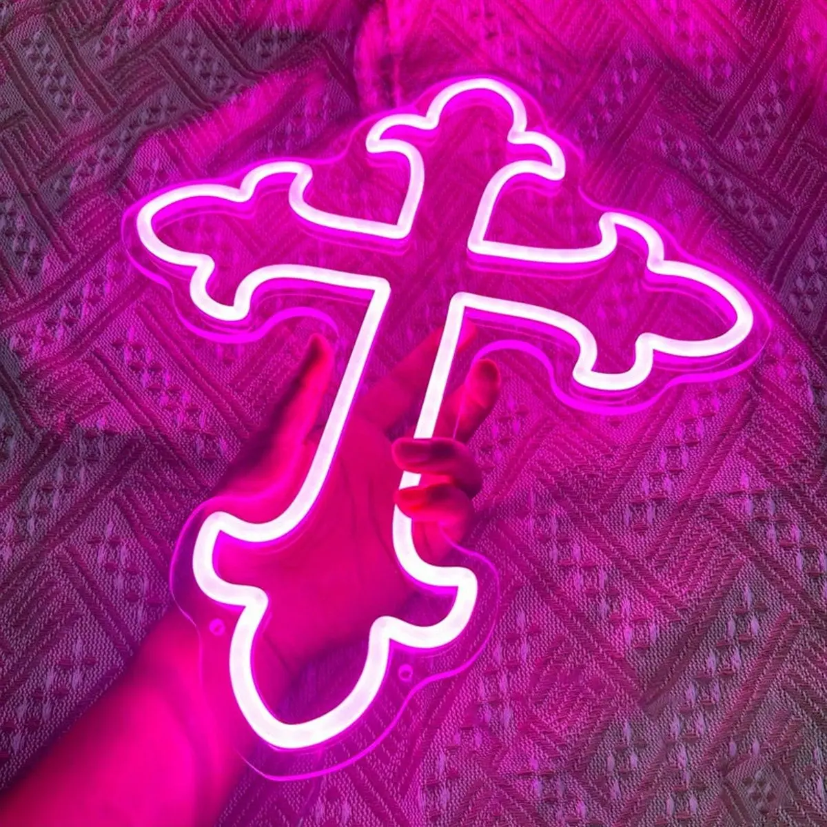 USB-Powered LED Neon Cross Sign - Led Neon Light, 12 Color Options, Easy to Hang, Decorative Lace Design for Home, Office, and Party Decor | Ideal for Christmas, Birthday, Wedding, Anniversary Celebrations, Neon Signs for Wall Decor