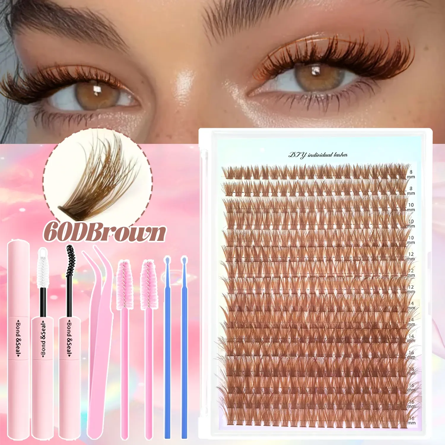 DIY D Curl Lash Clusters, False Eyelash Clusters, DIY Lashes Cluster, 9-16mm Rainbow Colors, Ultra Soft & Reusable, Perfect for Beginners, Parties & Festivals, Eyelash Extension