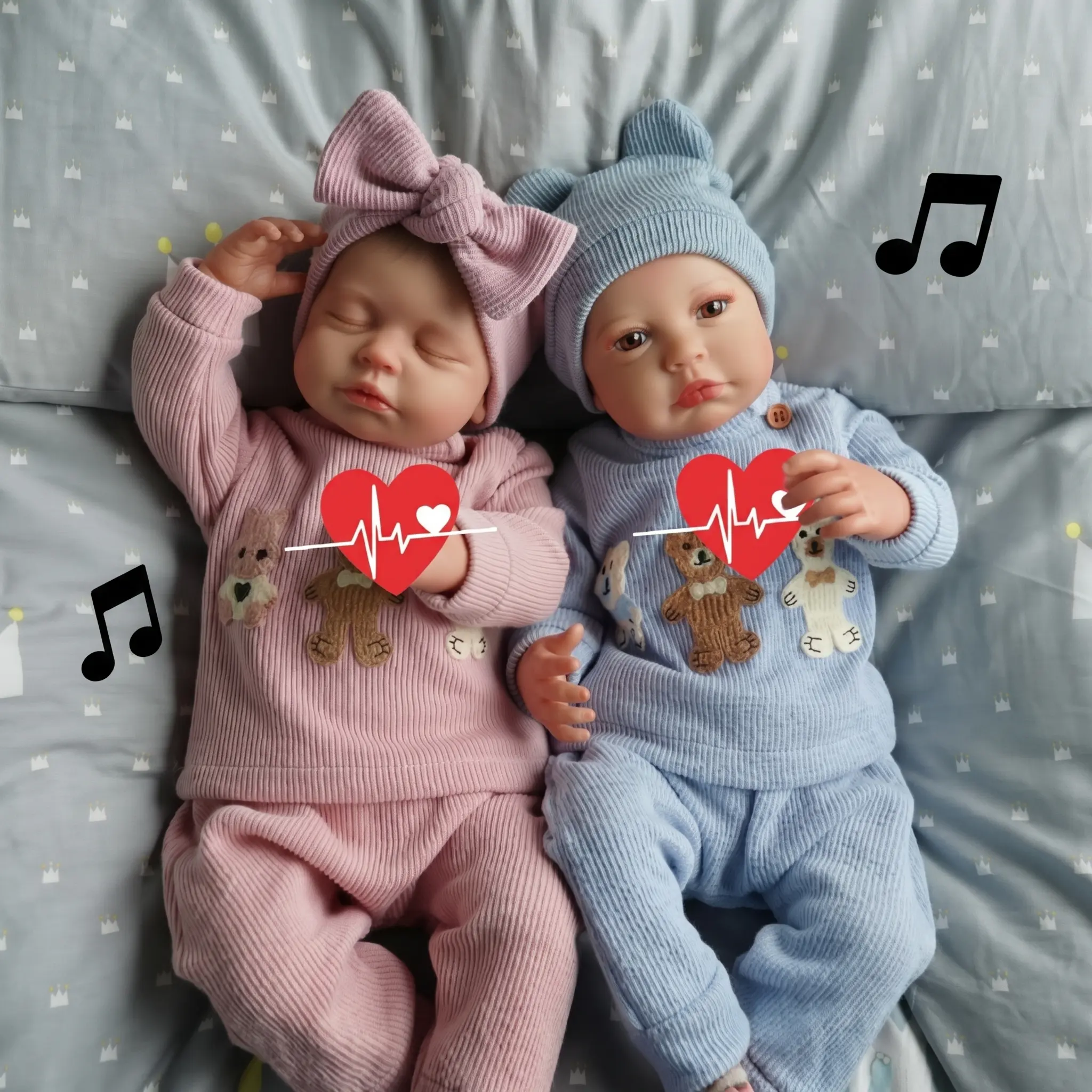 #Summervibes#DealsForYouDays BABESIDE 20-inch 8-Piece Twins Reborn Doll Set with Cloth Body & Vinyl Limbs Breathing Heartbeat Laughter Functions Gift Box Accessories Perfect for Christmas New Year Birthdays Collectors