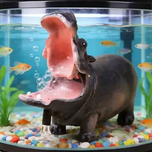 Realistic Hippo Aquarium Decor, Air Pump Accessory, Bubble Fish Tank Decoration, Dynamic Water Scene, Handcrafted, Aquatic Theme Ornament