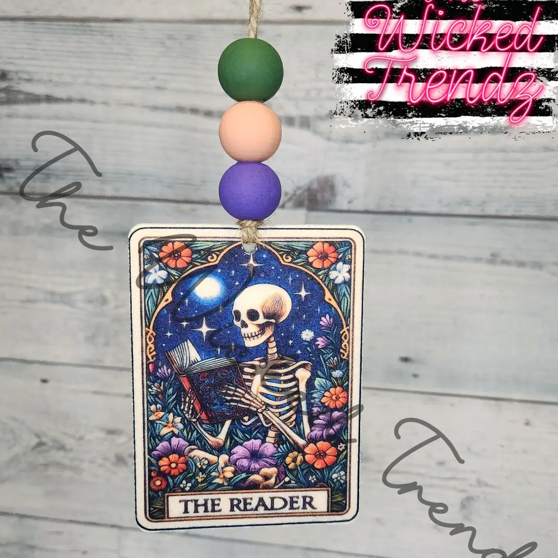 The Reader Booktok Reading Book Lover Funny Tarot Card Skeleton Car Hanging Air Freshener Freshie Car Accessories Car Charm