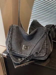 Casual Fashion Versatile Large Capacity Lock Design Denim Bag, Fashionable Crossbody Bag, Crossbody Chain Bag, Shoulder Crossbody Suitable for Work and Daily Use, Denim Shoulder Purse