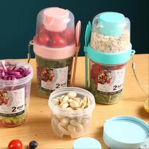 Portable Salad Shaker Cup with Fork, Two-In-One Salad Dressing Container, BPA-Free Abs Protein Powder Milkshake Bottle, Overnight Oats Storage, Food Storage Containers