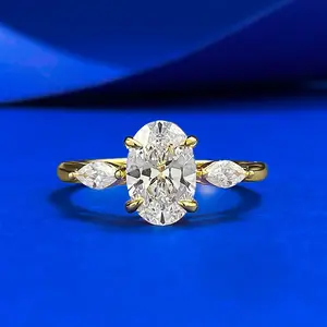 S925 Sterling Silver Tiny Oval Three Stone Ring 6*9mm 6A Cubic Zirconia Ring-146(50%)