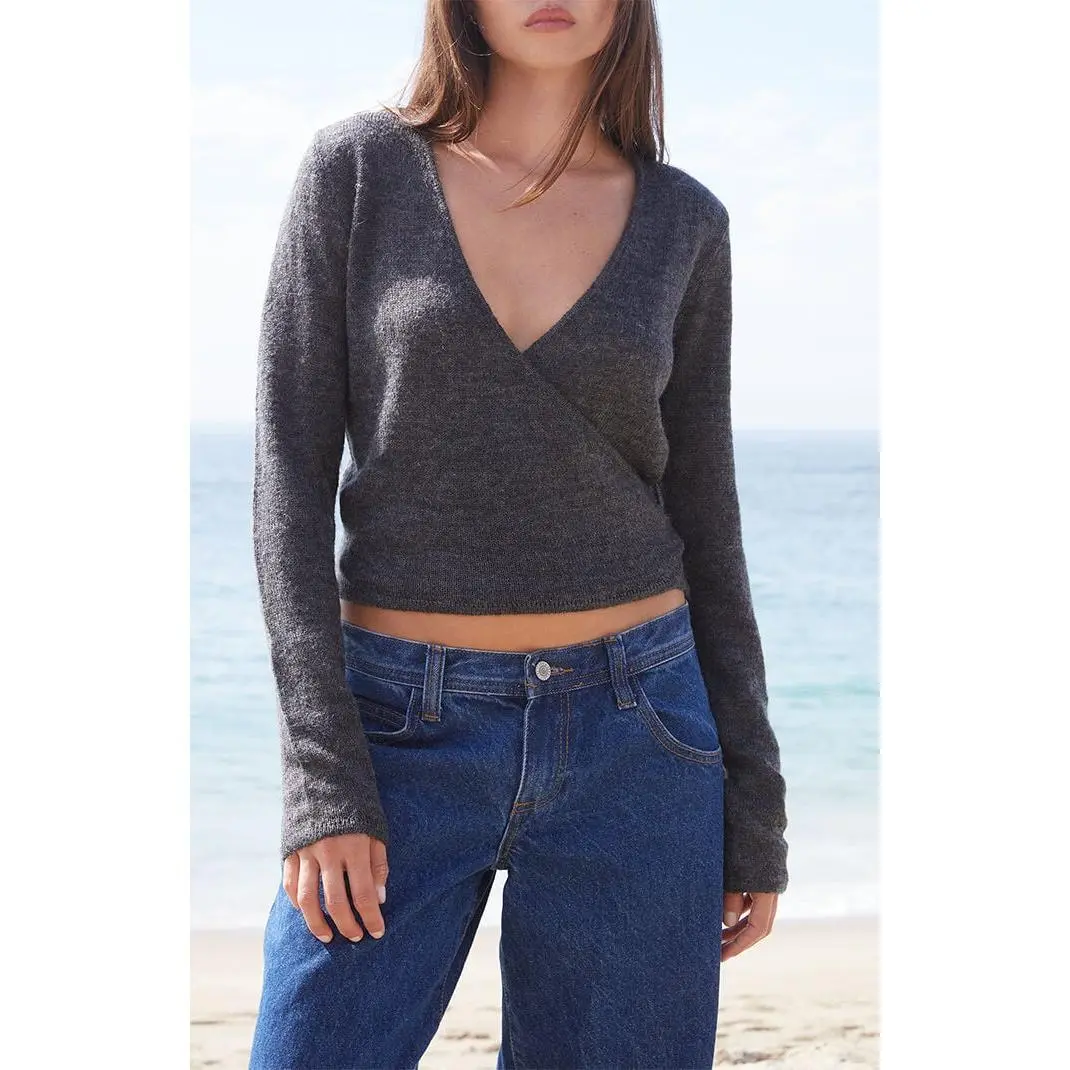 John Galt Women's Dark Gray Wrap Sweater