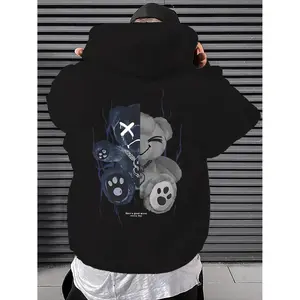 GGOR 1pc Stylish Polyester Hoodie For Men With Bear Print Design And Comfortable Loose Fit Perfect For Casual Weekend Wear In Spring And Fall