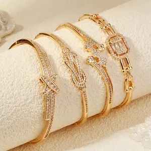 DRINSPER Dainty Zircon Fashion Bracelet, New Geometric Design Open Cuff Bangle, Elegant and Luxe Feel Daily Wear Jewelry, Trendy Girl Accessories Gifts for Girls Wife Women