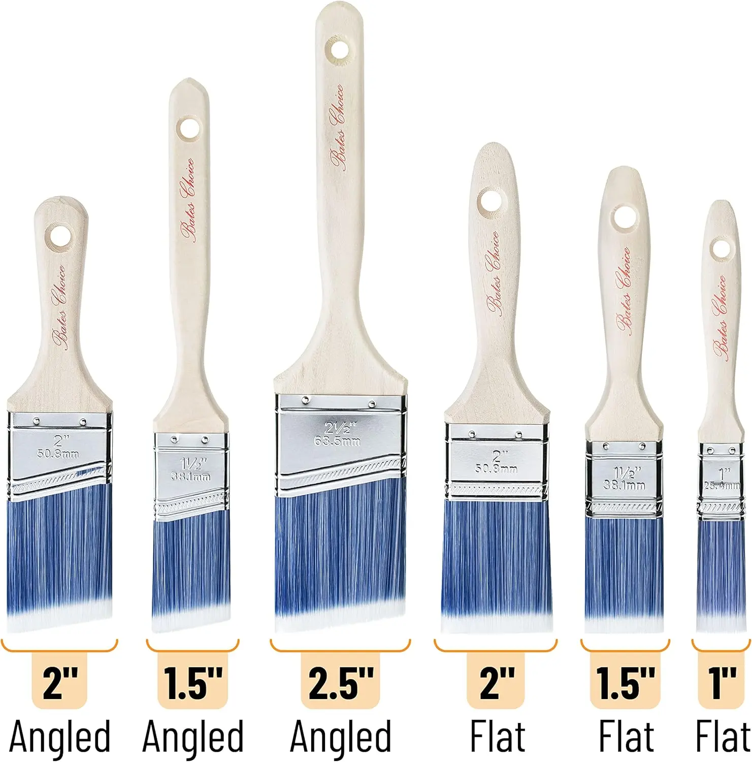 Paint Brushes, 6 Pack, Treated Wood Handle, Paint Brushes for Walls, Stain, Furniture