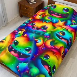 Rainbow Monster Plush Blanket – Adorable Kawaii Creature Throw | Bright, Cozy Pride Blanket for Kids, Teens & Color Lovers