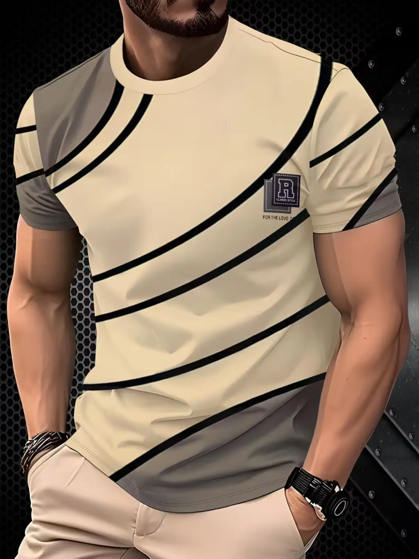 Men's Round Neck 3D Digital Print T-Shirt, Activewear T Shirt, Fitness T Shirt, Sporty Design, Breathable Fabric, Casual Fashion, Comfortable Stretch, All Seasons, Active Top