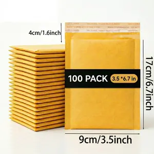 50/100 Pack 3.5 x 6.7 Inch Kraft Bubble Mailers, Self-Seal Padded Envelopes, Tear-Proof & Waterproof Cushioned Shipping Bags for Small Business, Jewelry