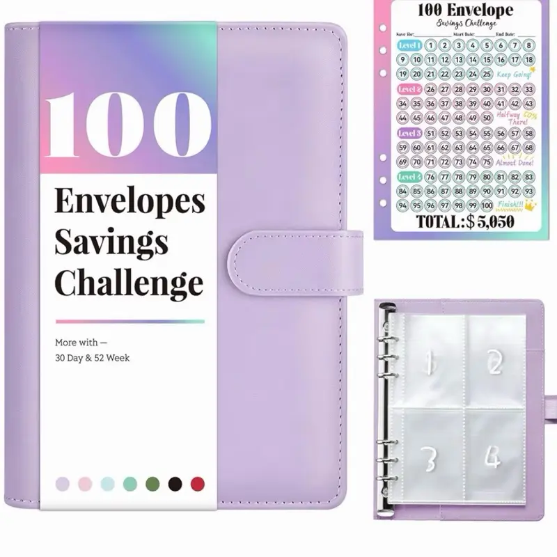 100 Envelope Money Saving Challenge Binder A5 PU Leather Budgeting System with 100 Pre-Numbered Cash Envelopes & Laminated Tracker for Financial Goals Planner & Budget Challenge Gift Idea
