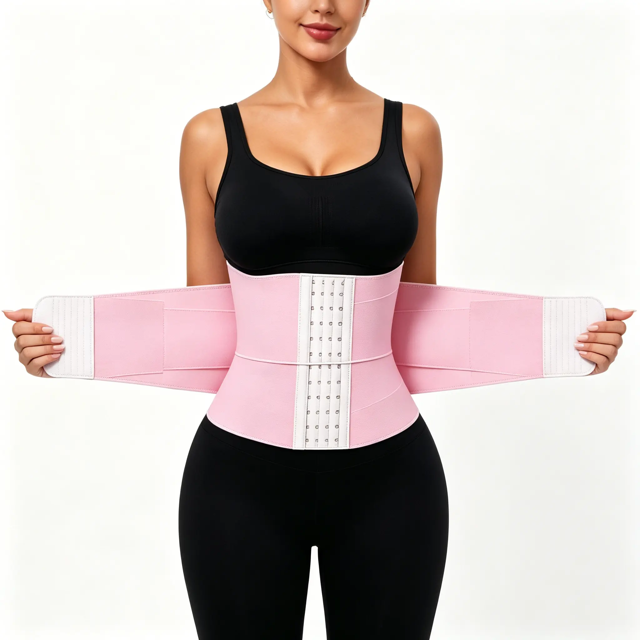 Women's Double-Layer Elastic Waist Trainer, Multi-Row Adjustable Hooks, Suitable for Workout, Postpartum Recovery, and Daily Wear