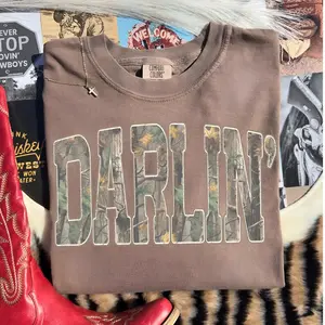 Comfort Colors Retro Camo Western, Darlin Retro Camo Country Distressed Cowboy Quote, Camouflage Design Tee, Western Concert, Southern