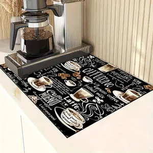Coffee Cup Pattern Non-Slip Oil-Proof Coffee Machine Mat, Coffee Table Mat, Placemat, Absorbent Insulated Pad for Kitchen Countertop Drainage, Washable Protection