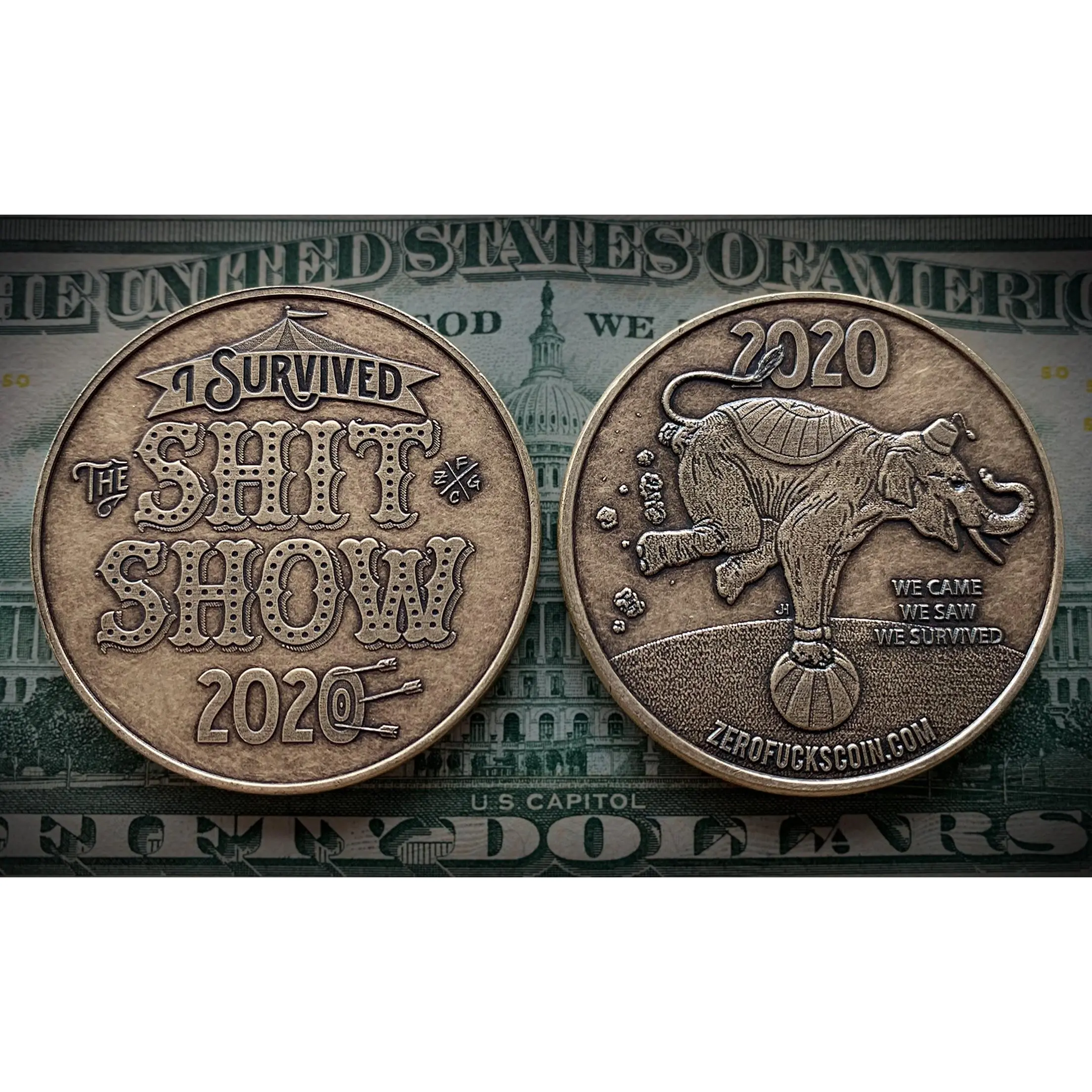 ZFG Inc. 1oz Bronze Challenge Coin, High-Quality Mint Commemorative Coin for 2020 "The Shit Show" Survival Commemoration