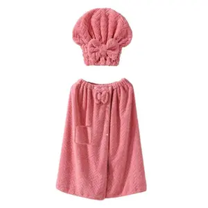 Pink Plus Size Bath Skirt & Shower Cap, Plus Size Towel Wrap and Shower Cap Set for Women, Towel Wrap for Women's Wearable Fits All (Pink-XXXXL) Gift Fleece Lightweight Cozy