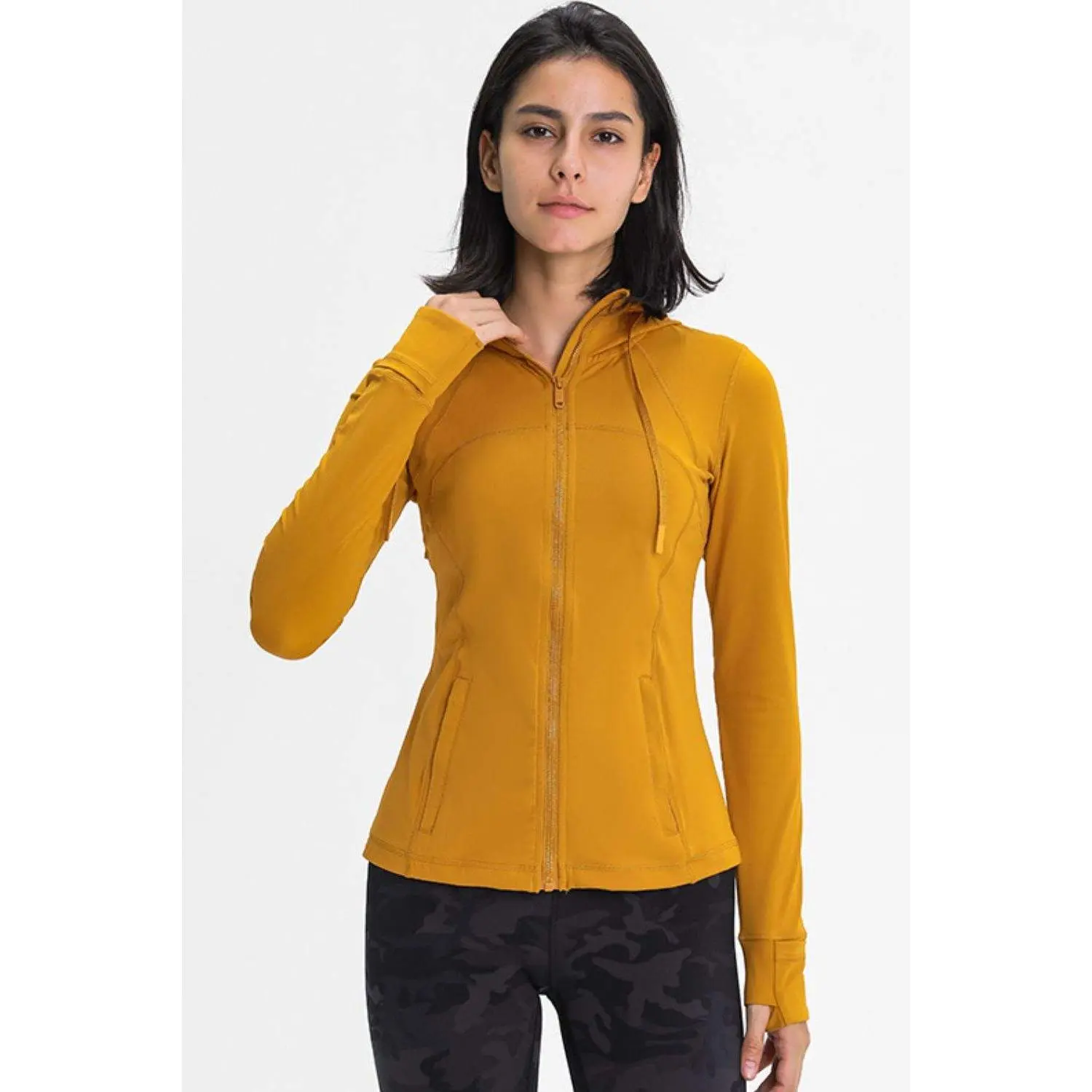 Zip Up Drawstring Detail Hooded Sports Jacket