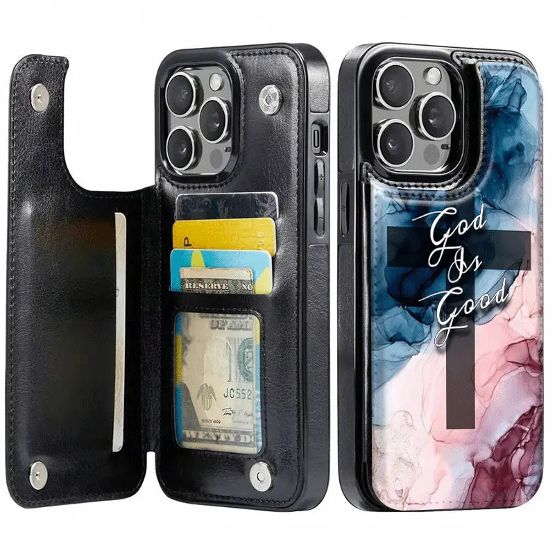 Watercolor Cross Wallet Card Holder, with credit card slots, designed specifically for iPhone 17 16 15 14 13 12 PRO MAX PLUS, AIR design. Also suitable for Samsung Galaxy S22/S23+/S24 Plus/S25 Ultra. A fashionable and trendy phone case, a perfect gift