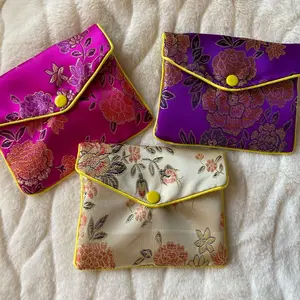 Silk Pouch Button Zippered Pouch For Jewelries Accessories Make up