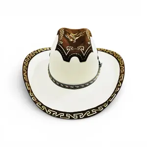 Little Sombrerito Cowboy Hat with Brown Embroidery and White Brim for Western Style