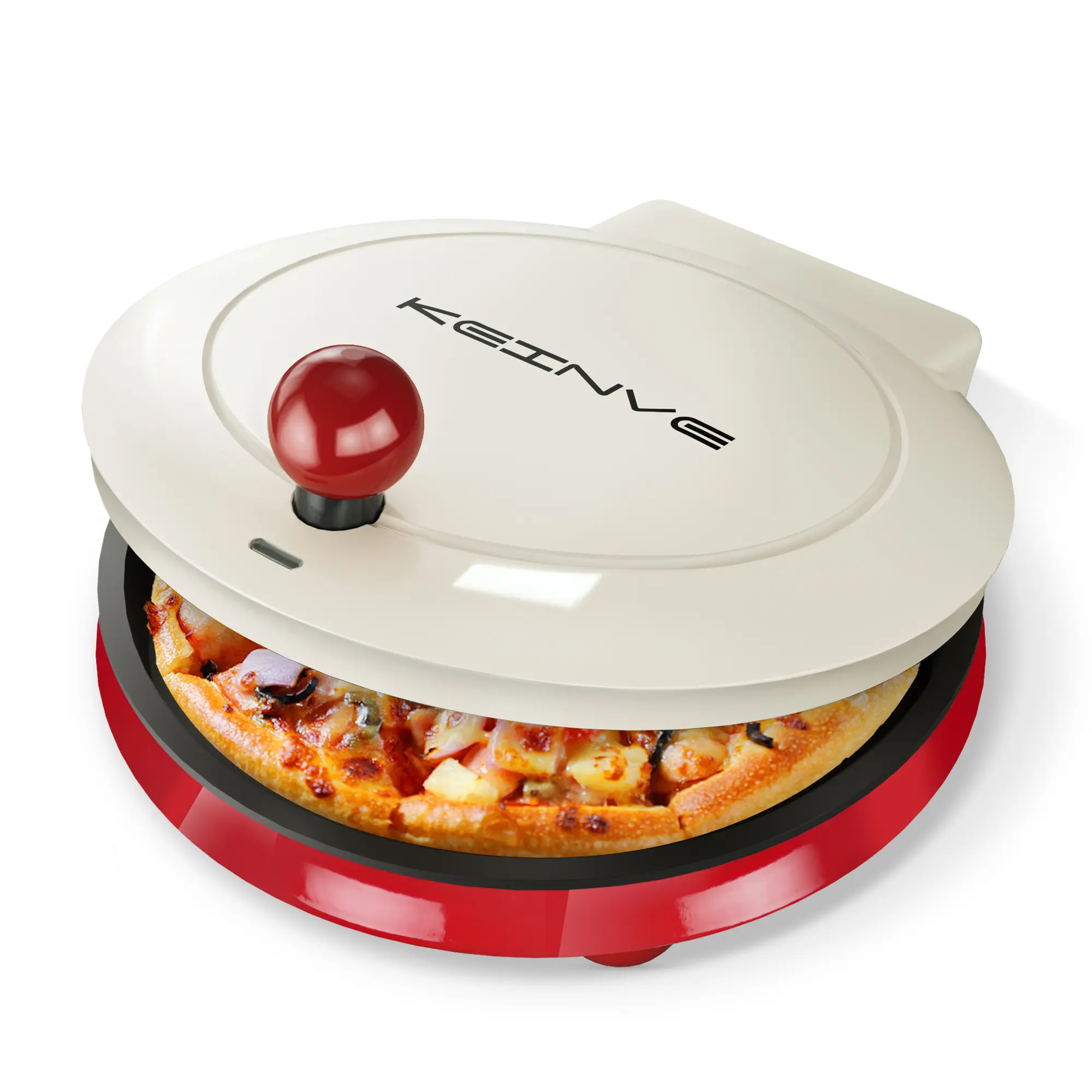KEINVE 2-in-1 Indoor Electric Griddle & Pizza Maker Kitchen Appliances - 1500W Heavy Duty, 12" Countertop, 180° Open Design, 30-Min Timer, Auto Shut-Off, 400°F Max Heat, Retro Look for BBQ, Steak