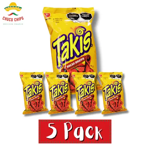 Takis Salsa Brava | 5 Pack | Authentic Mexican Chips | Crunchy Spicy Snack | Mexican Chips & Snacks by Chuco Chips