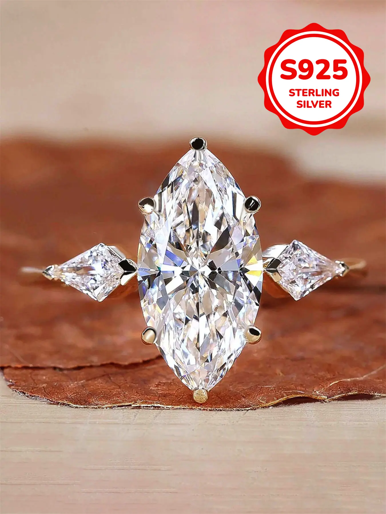 1 PC Glamorous S925 Sterling Silver Cubic Zirconia Rings Dutch Marquise Cut Ring Engagement Jewelry for Women Fine Jewelry
