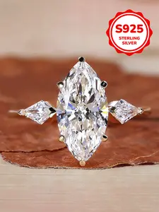 1 PC Glamorous S925 Sterling Silver Cubic Zirconia Rings Dutch Marquise Ring Engagement Jewelry for Women Fine Jewelry