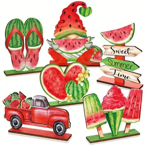 Watermelon Design Wooden Table Centerpiece Sign, 6 Counts/set Summer Themed Fruit Pattern Table Decoration, Home Decor for Kitchen Party, Ornaments