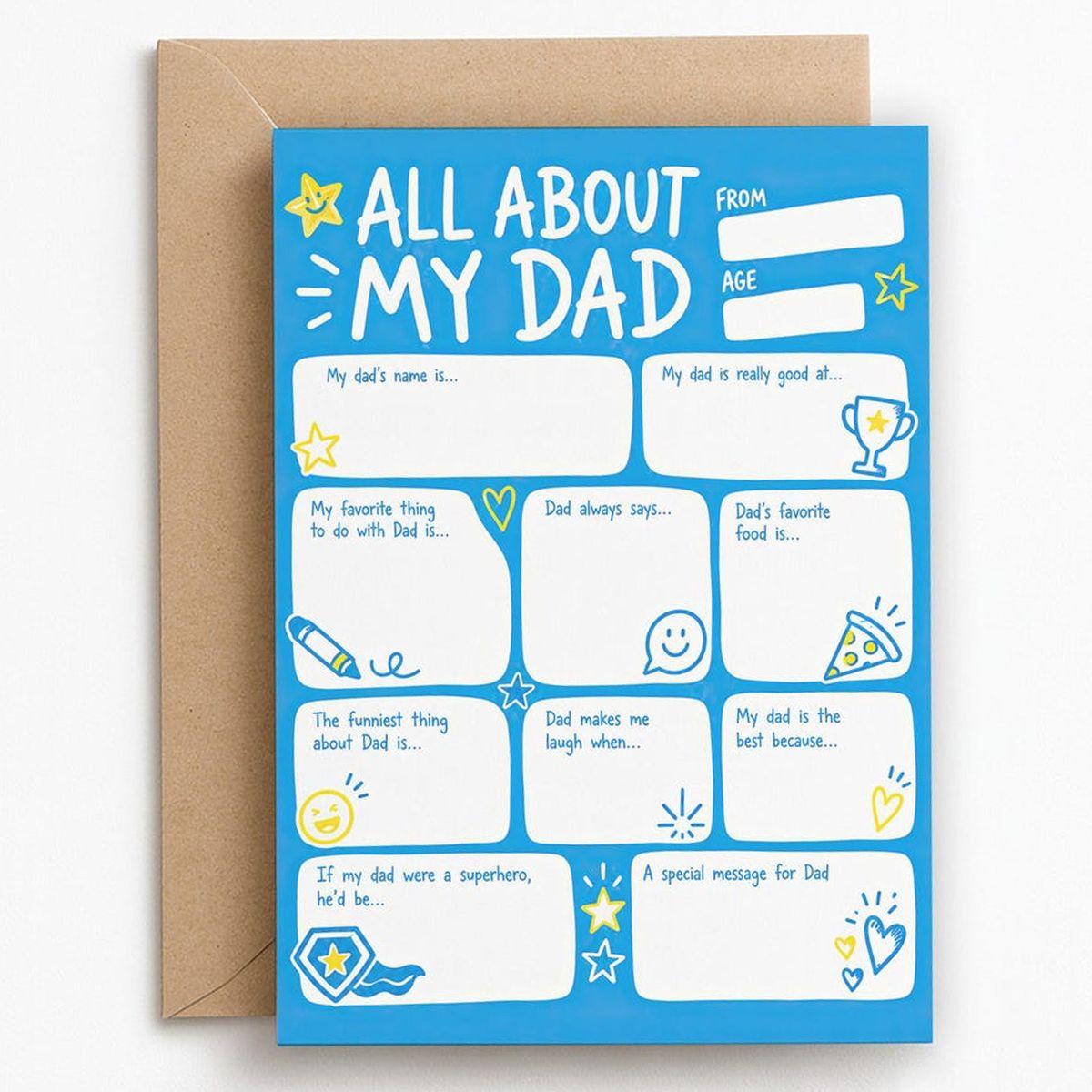 All About My Dad Card, Fill In The Blank Father’S Day Gift, Kids Questionnaire Card For Dad, Cute Keepsake – Squirrel Corner