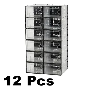 12/24 Pack X-Large Stackable Shoe Storage Organizers, Clear Plastic Sneaker Containers for Closet, Fit Size 11 Shoes, Space Saving Entryway Holder, Replacement for Drawer Organizer