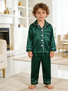 Sleepwear Set, Long Sleeve & Pants, Plain Color Satin Fabric, Soft Smooth Comfortable Home Wear, Boys Girls Casual Style, Sleepwear Pajamas