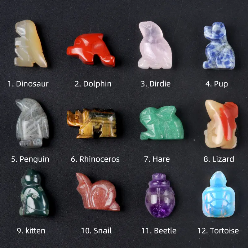 Carved Agate Mini Figurines - Tiny Boho Crystal Animal Shapes, Collectible Healing Home Ornament for Room Decor, Crystal Ornaments, Boho Collectibles, House Decor, Whimsical Home Decor