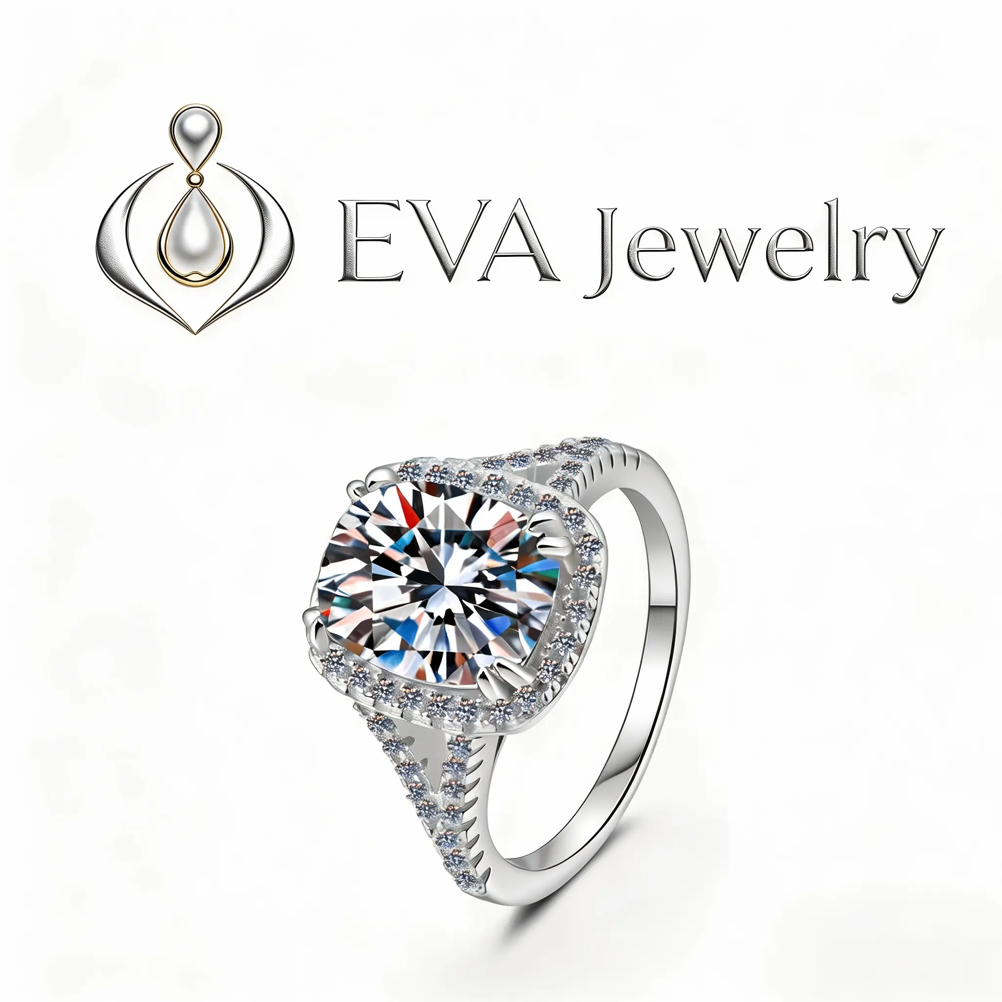 [EVA Jewelry] Cushion Cut 4CT 925 Sterling Silver Synethic Moissanite Ring