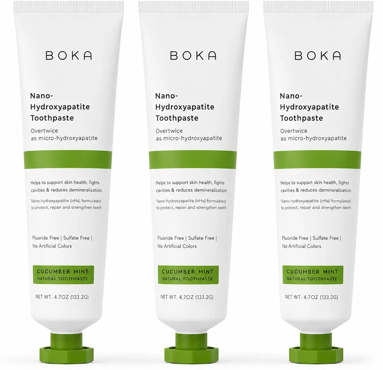 Boka Toothpaste - Fluoride Free Toothpaste, Nano Hydroxyapatite Toothpaste | Appropriate for Sensitive Teeth - Adult Oral Care - Cucumber Mint - 4 Oz, 3PK