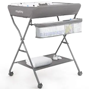 Maydolly Baby Changing Table with Wheels, Portable Adjustable Height Folding Diaper Station with Nursery Organizer for Newborn Baby and Infant for Women