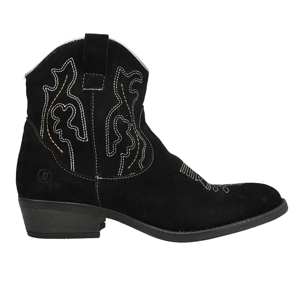 Dingo Womens Daisy Mae Embroidered Round Toe Zippered  Casual Boots Ankle Low Heel 1-2" - Black