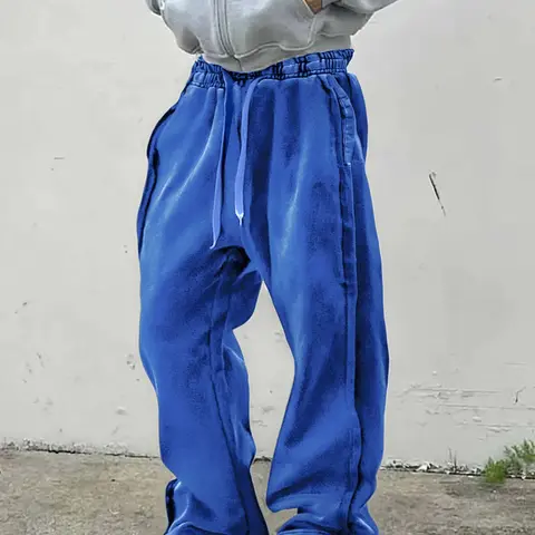 Men's Young Street Style Cotton Minimalist Jogger Pants, Loose Fit Wide Leg Knit Sportswear, Casual Daily Wear, Fashionable Streetwear