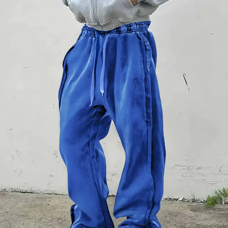 Men's Young Street Style Cotton Minimalist Jogger Pants, Loose Fit Wide Leg Knit Sportswear, Casual Daily Wear, Fashionable Streetwear