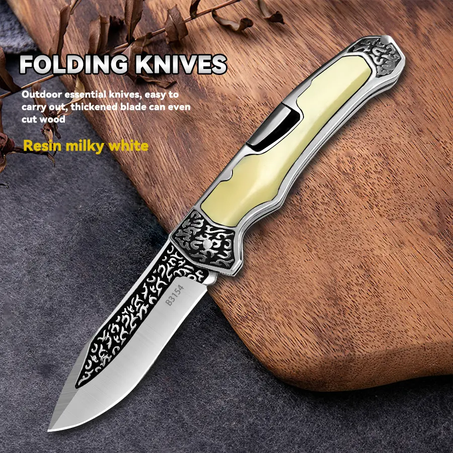 Portable Multipurpose Knives with High-Hardness Stainless Steel Blade, Compact Fold Design with Milky White Resin Handle - Adventure Cutlery for Camping & Hiking