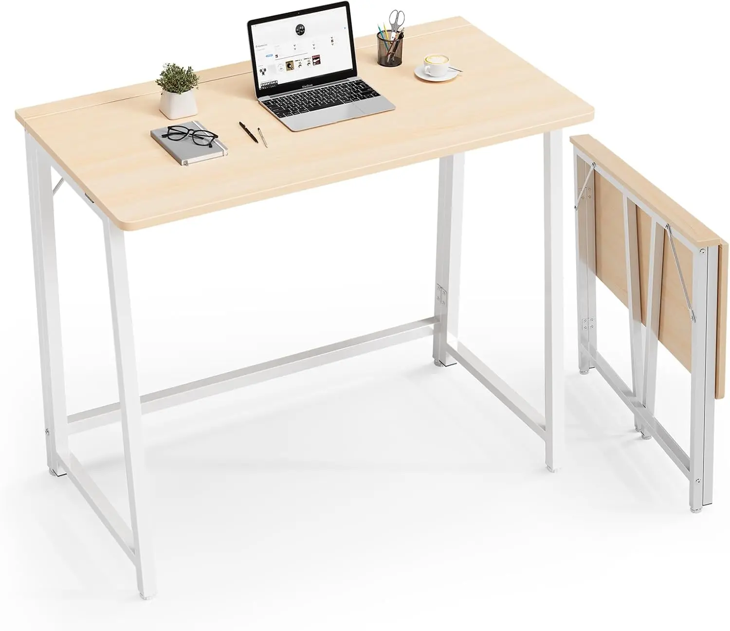 31.5 Inch Folding Desk, Metal Frame Space Saving Foldable Computer Writing Table, Easy Assembly Mini Workstation for Small Space Home Office Bedroom