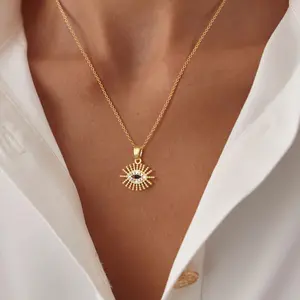 PANCERT Golden Zirconium Demon Eye Necklace - A fashionable necklace suitable for both men and women A cool and shiny gold necklace Perfect for party and travel outfits