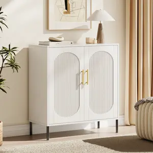 Modern Buffet Cabinet with Storage, 30.71" W Fluted Arched Sideboard Cabinet w/Adjustable Shelves, Wooden Modular Coffee Bar for Dining Room, Kitchen, Living Room, Entryway, White/Black/Walnut/Natural