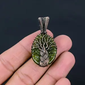 Tree of Life Pendant Copper Wire Wrapped Pendant Moldavite Gemstone Pendant Copper Handmade Jewelry Moldavite Jewelry Gift For Her