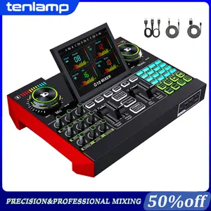 Tenlamp G10 Audio Mixer, an audio control board for live singing games on personal computers/mobile phones, equipped with DJ mixing effects and voice changer, supports 3.5 mm/XLR microphone interfaces, 48V phantom power, and Bluetooth connectivity